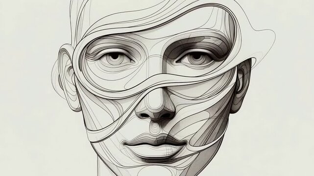 抽象的 線画の女性顔