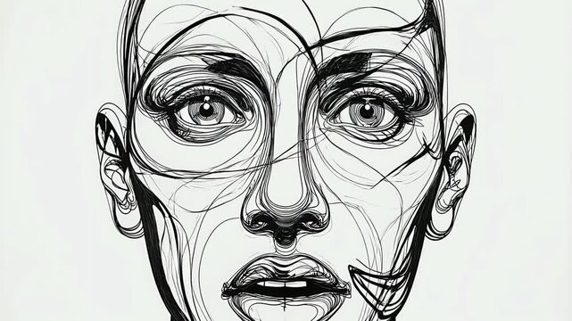 抽象的 線画の女性顔
