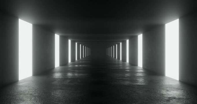 Futuristic illuminated tunnel corridor with strong perspective looping animation