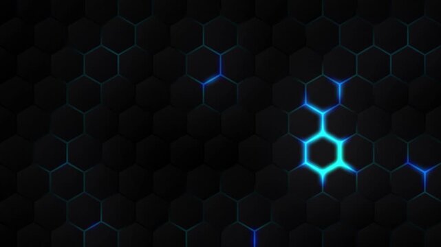 Dark cybersecurity hexagonal grid with cyan glowing glitches. Abstract tech background featuring sporadic flickering honeycomb cells. Hacking, gaming stealth mode, and futuristic data encryption.