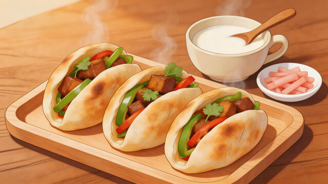 Steaming stuffed flatbreads with vegetables