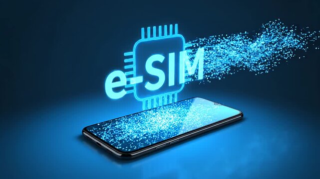 Electronic sim card emerging from smartphone interface digitization concept