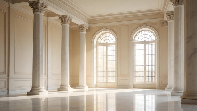Classical interior with columns and windows