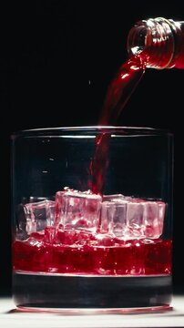 Vermouth Negroni, spanish wine drink, Alcoholic Americano Cocktail bitter, sweet vermouth and soda water, close up of making drink, summer spanish vacations. 