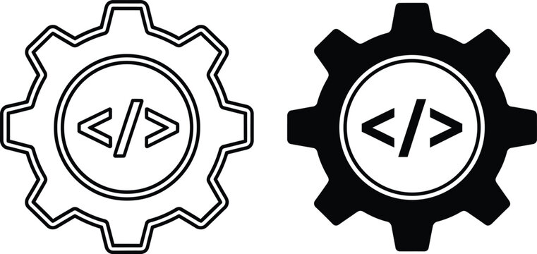Coding gear icon set black and white vector graphics for developers