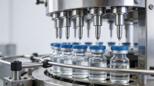 Vaccine vials being filled in factory
