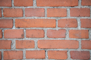 Obraz premium Red Brick Wall Texture Background With Mortar Lines Rustic Masonry Building Facade