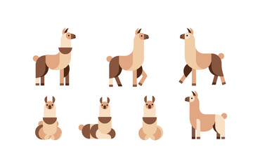 Fototapeta premium Flat design cute llama poses set for kids and games
