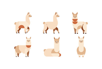 Fototapeta premium Cute llama collection in flat design style