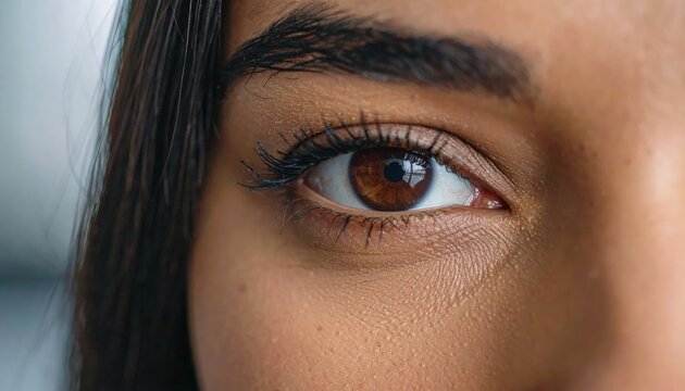 Close-up Macro Shot of a Beautiful Brown Human Eye with Eyelashes.