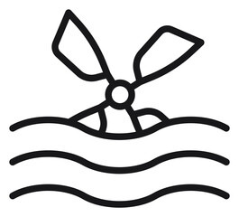 Black line vector icon illustration of a tidal energy turbine submerged in ocean waves, representing renewable water power, sustainable energy sources, and clean technology symbol. © Md