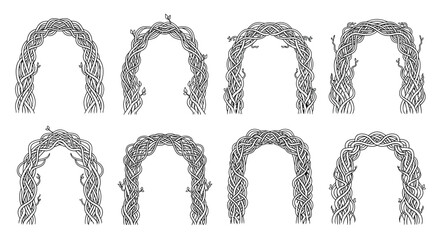 Collection of intricately woven branch arches and decorative vine structures © Saidul_Studio1984