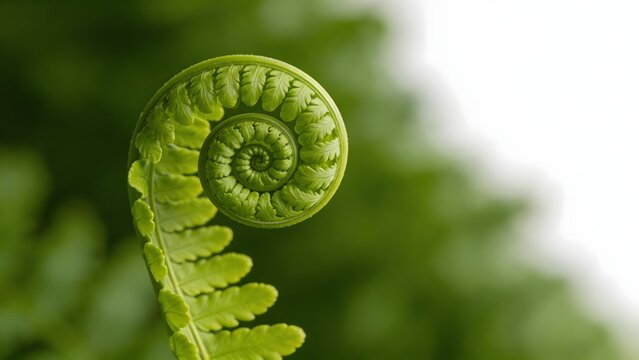 Green fern frond in spiral shape