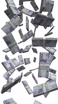 Vertical Zambia Money, Falling Zambian Kwacha Bills, African Eagle Cash Stacks, 4K