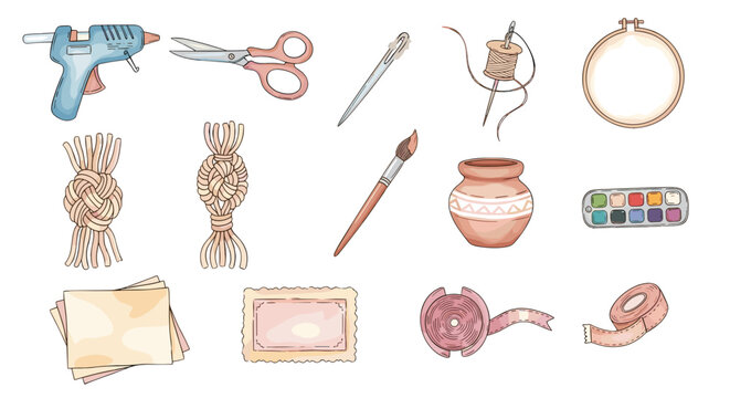Collection of sewing and crafting tools