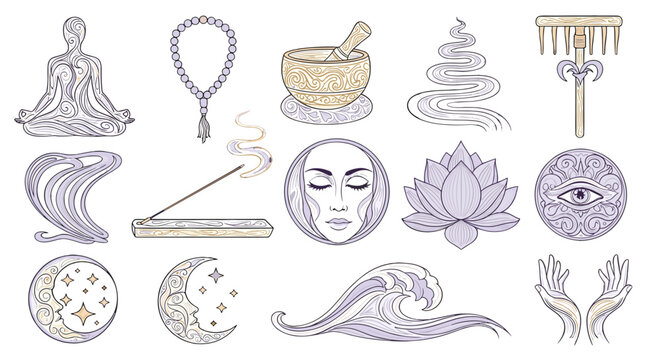 Collection of spiritual and meditation symbols and icons
