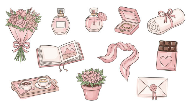 Collection of romantic gifts and accessories for special occasions