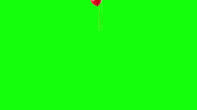 Bunch of red glossy balloons floating upwards on green screen background, 3D animation chroma key loop