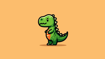 Fototapeta premium Cute Cartoon Green Dinosaur Character, Adorable Prehistoric Creature Illustration
