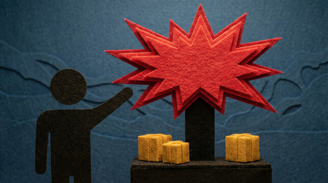 Illustration of person activating a dynamic explosive graphic display  