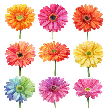colorful gerbera daisies isolated on transparent background