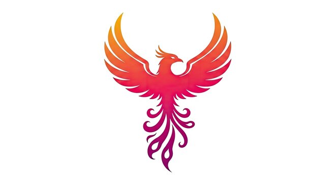 Stylized phoenix illustration with gradient color wings against white background