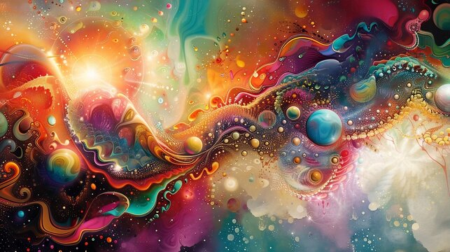 Vibrant Fractal with Swirling Patterns and Bright Lights in Space