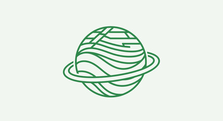 Saturn planet illustration with green lines on white background © Byone