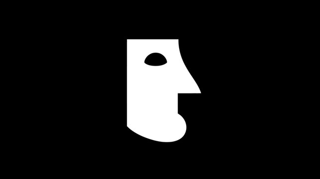 Minimalist White Abstract Human Face Profile Silhouette on Black Background - Stylized Geometric Head Icon