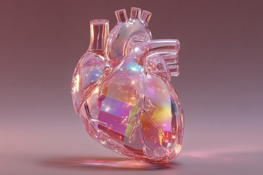 Vibrant Iridescent Glass Heart with Shifting Colors and Soft Reflections
