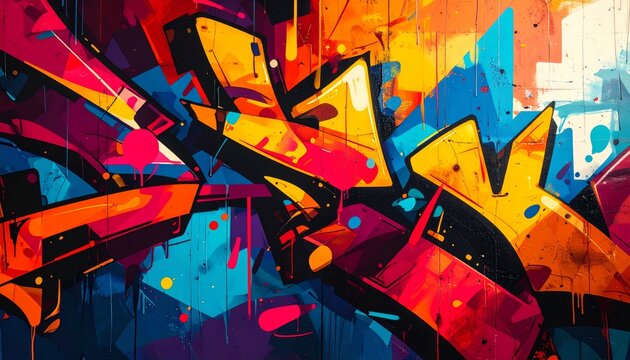 Dynamic Wildstyle Graffiti Mural: An Explosion of Vivid Color and Abstract Shapes