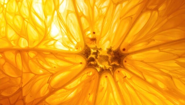 Close-up Macro View of a Translucent Orange Slice Illuminated from Behind.