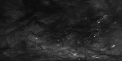 Fototapeta premium Abstract black and white space background featuring a dark black hole in the snow amidst motion texture of smoke clouds and light under a blue night sky storm