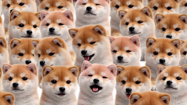 A cheerful mosaic of adorable Shiba Inu puppies forming a heartwarming collage