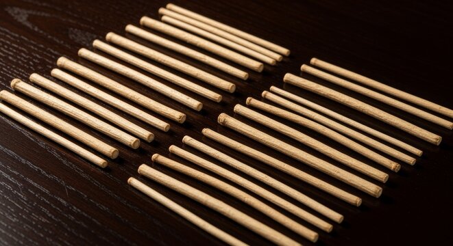 Natural Wooden Sticks Arranged in Parallel Rows and Groups