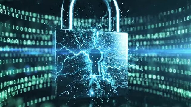 Digital Padlock Cybersecurity Dark Background