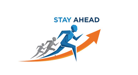 Obraz premium Business growth and success depicted with figures running up an arrow.