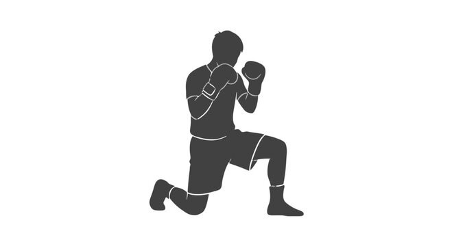 Boxer in Fighting Stance Silhouette.