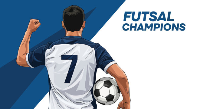 Illustration of a futsal champion player celebrating victory with a ball