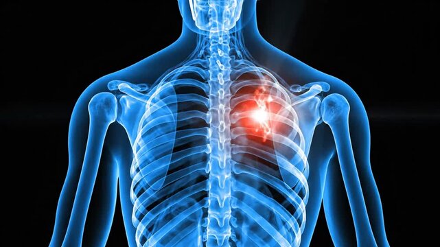 Visual Representation of Chest Pain and Cardiac Illness with Illuminated Heart and Skeletal System