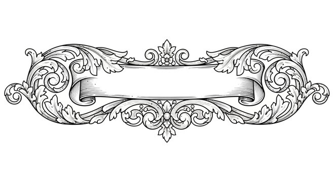 Vintage Ornate Scroll Banner with Baroque Floral Flourishes
