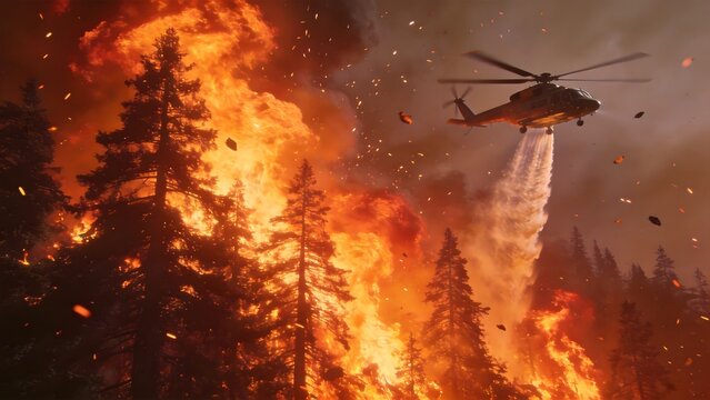 Helicopter fighting forest fire