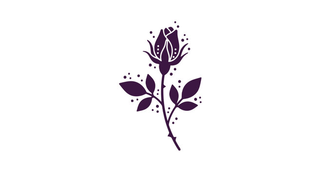 Purple Rosebud Illustration with Leaves.