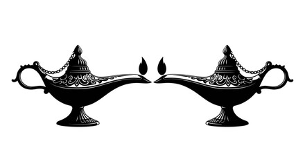 Two ornate magic lamps with flames facing each other © Kosong