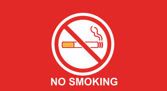No Smoking Sign with Cigarette Icon on Red Background