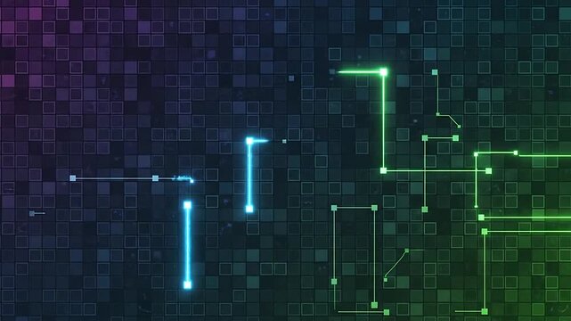Abstract digital background with a colorful gradient and a grid of small squares