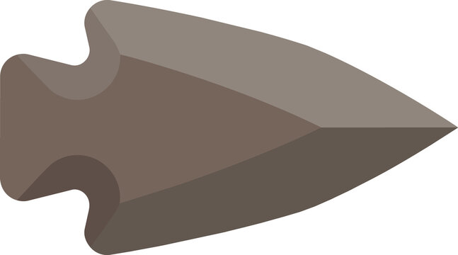 Ancient arrowhead stone tool illustration; prehistoric weapon concept; chipped flint; sharp point hunting; graphic isolated design element; brown artwork