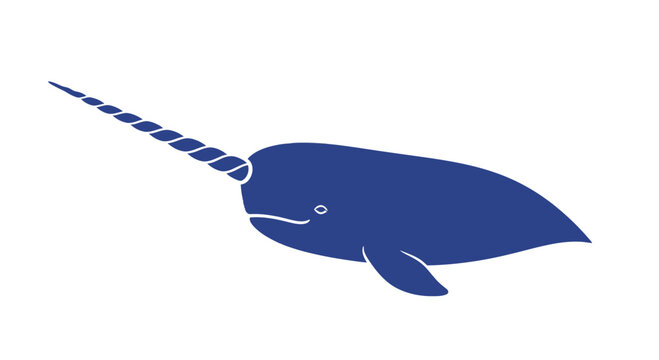 Blue Narwhal Silhouette Illustration.