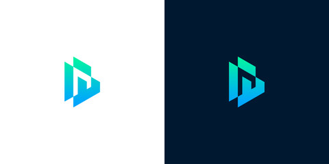 Abstract digital 'B' letter logo with blue and green gradient on white and dark backgrounds © anello