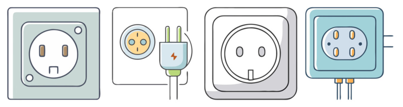 Set of Electrical Wall Sockets and Power Plugs Icons
